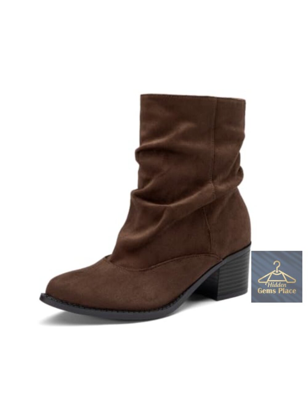 Slouchy Chunky Heel Ankle Boots Women Slip On Suede Block Heel